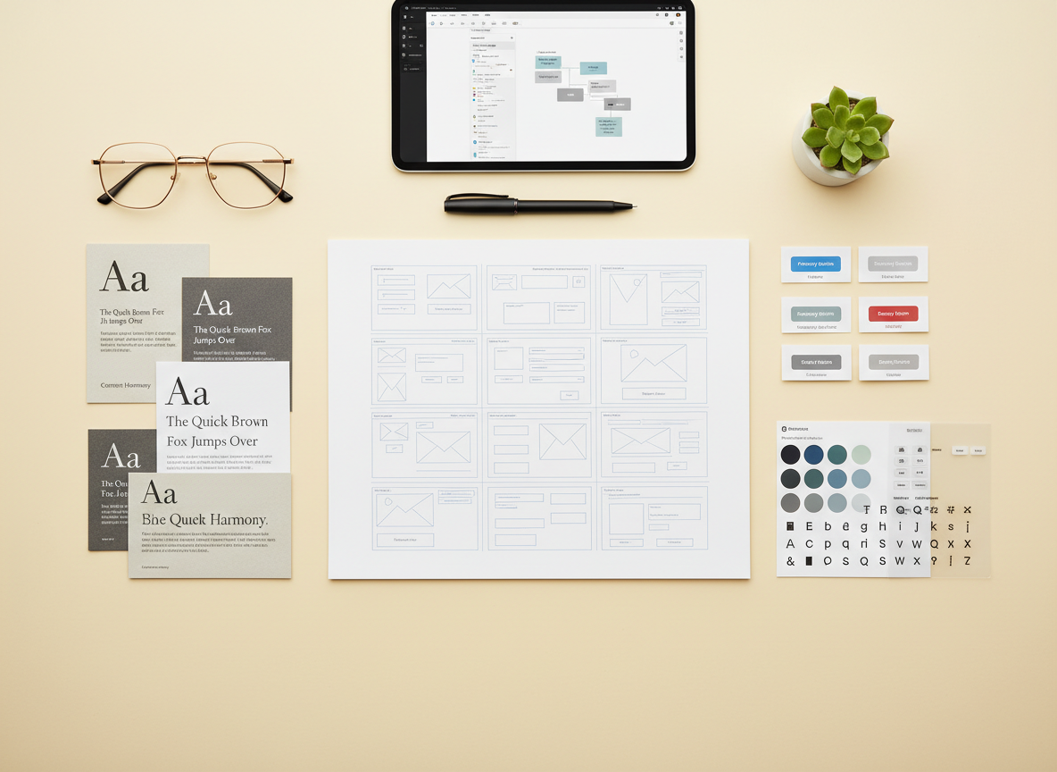Content design materials including wireframes and typography specimens